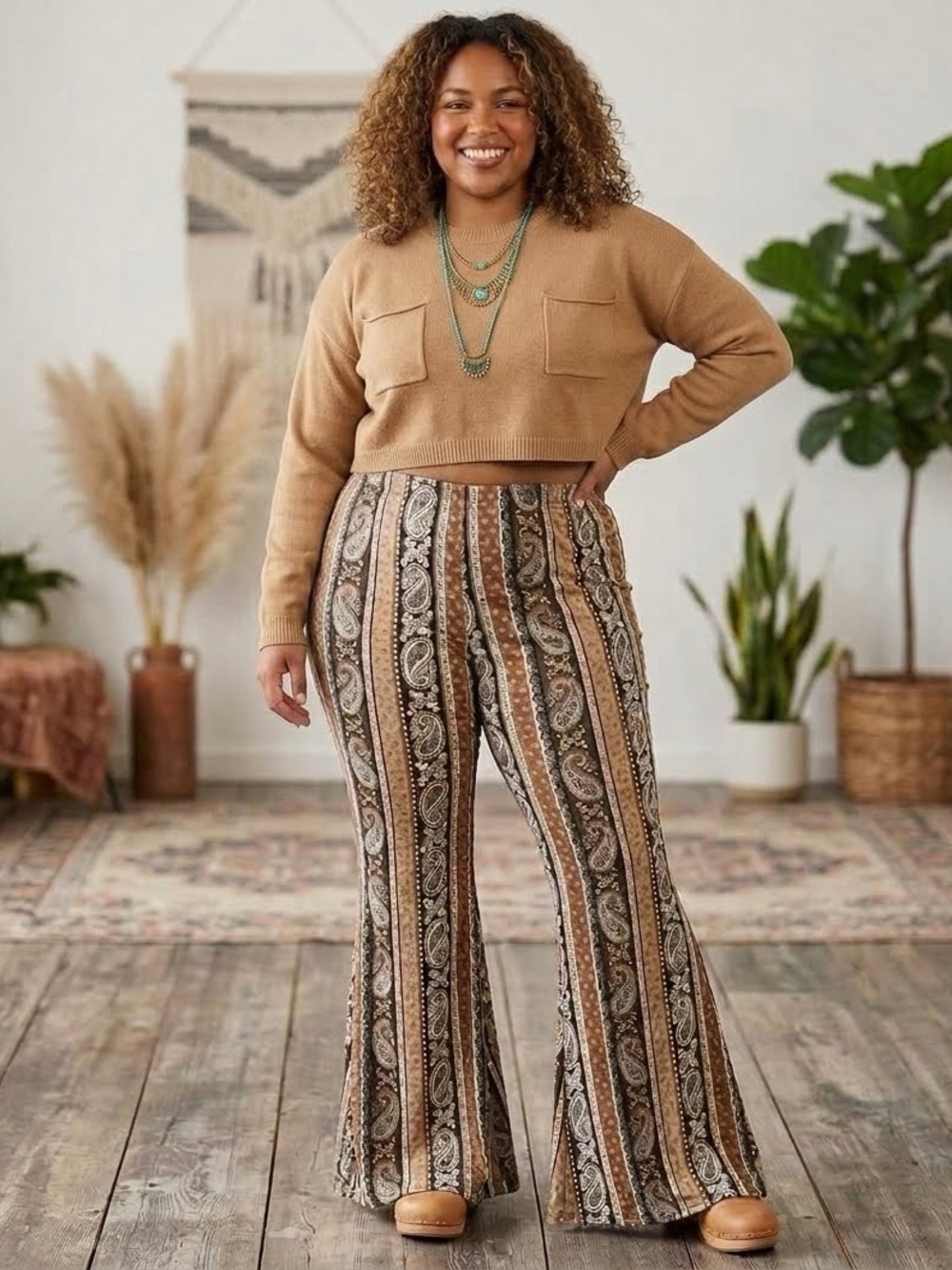 Fit & flare boutique boho western paisley vibes brown neutral tones ladies XL